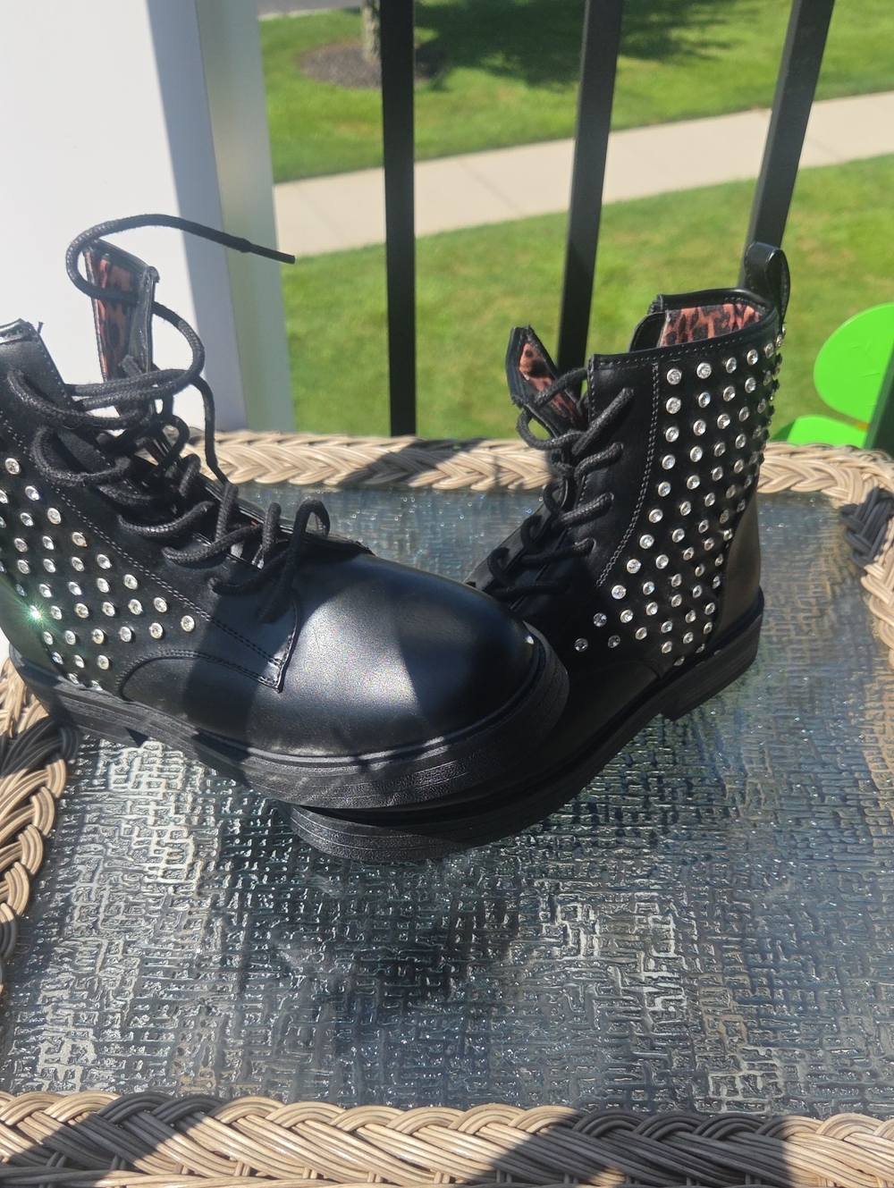 Steve Madden Black Studded Lace-Up Combat Boots